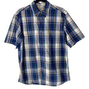 Carhartt Blue Plaid Button Down Relaxed Fit Short Sleeve Collared Shirt Mens Siz
